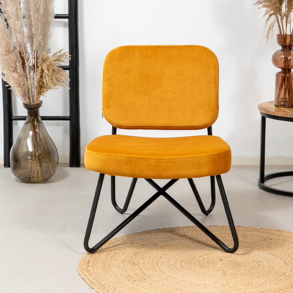 Velvet armchair Julia ocher yellow