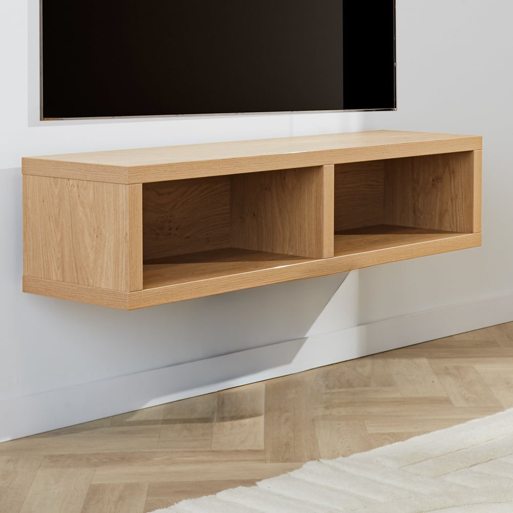 TV Furniture Bernie Rustic Oak Dimehouse Oak LxWxH 126x36x31 Melamine Atmospheric photo diagonal front view