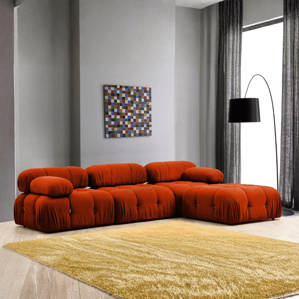 Modular XXL corner sofa Bubble with ottoman - orange red 