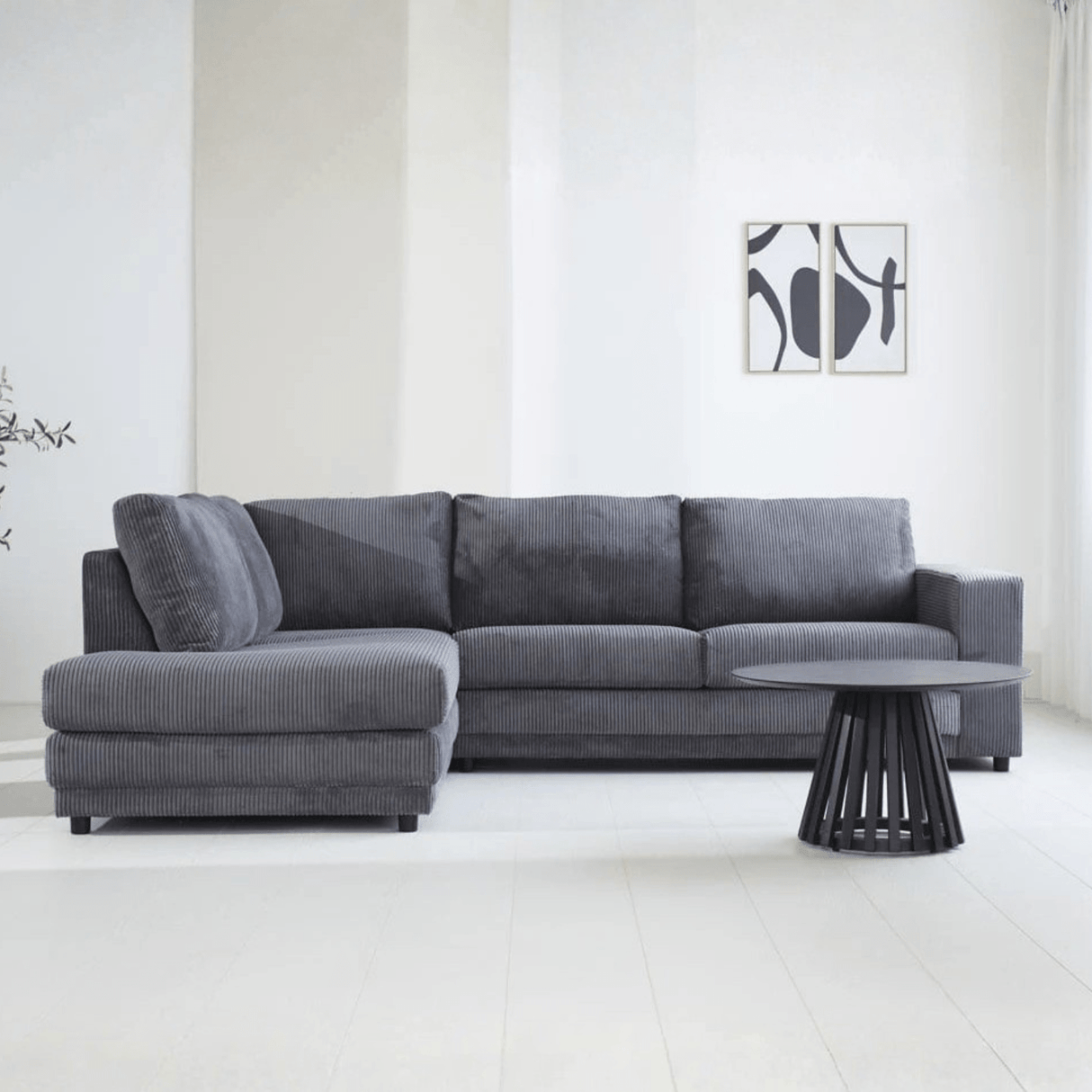 Corner sofa anthracite rib fabric sofa Gabi - left 