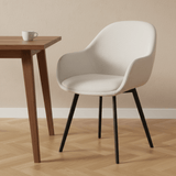 Modern Dining Chair Remy Ribbed Fabric Cream - With Armrests 