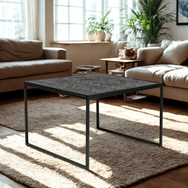 Bijzettafel Zwart Teakhout Vierkant Britt 60x60 cm