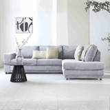 Light gray ribbed fabric corner sofa bed Gabi - right 