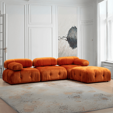 Modular XXL corner sofa Bubble with ottoman - velvet orange 