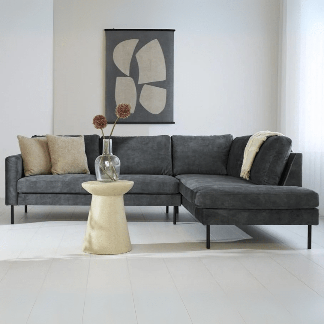 Anthracite velvet corner sofa Gaya - right 