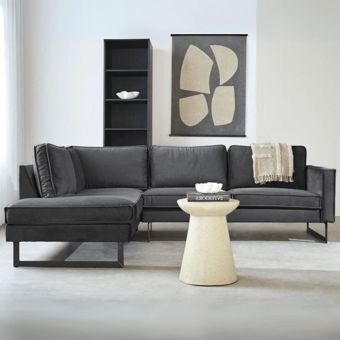 Corner sofa loose cushions anthracite velvet Quinn - left 