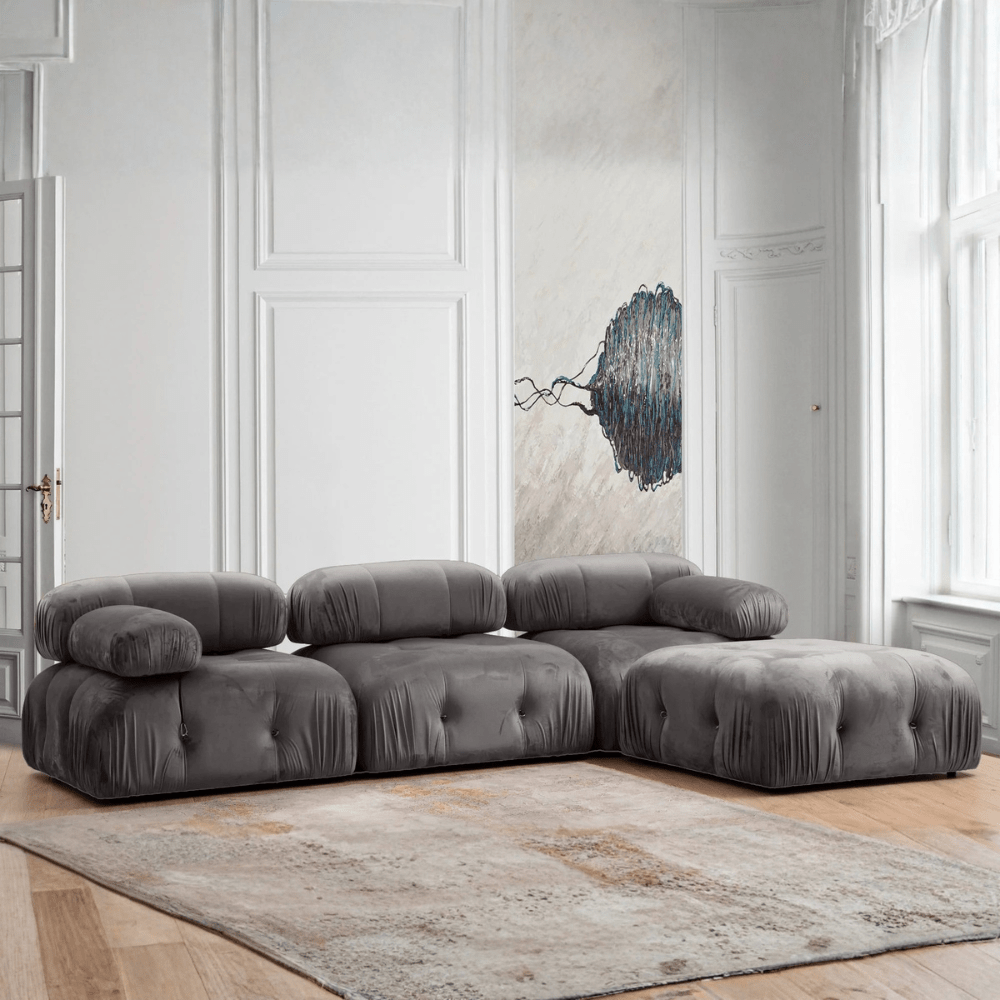 Modular XXL corner sofa Bubble with ottoman - velvet grey 
