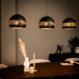 Hanging lamp Indy 3-light half round metal black