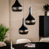 Hanging lamp Indy 3-lights stepped Kegel shape Metal Black