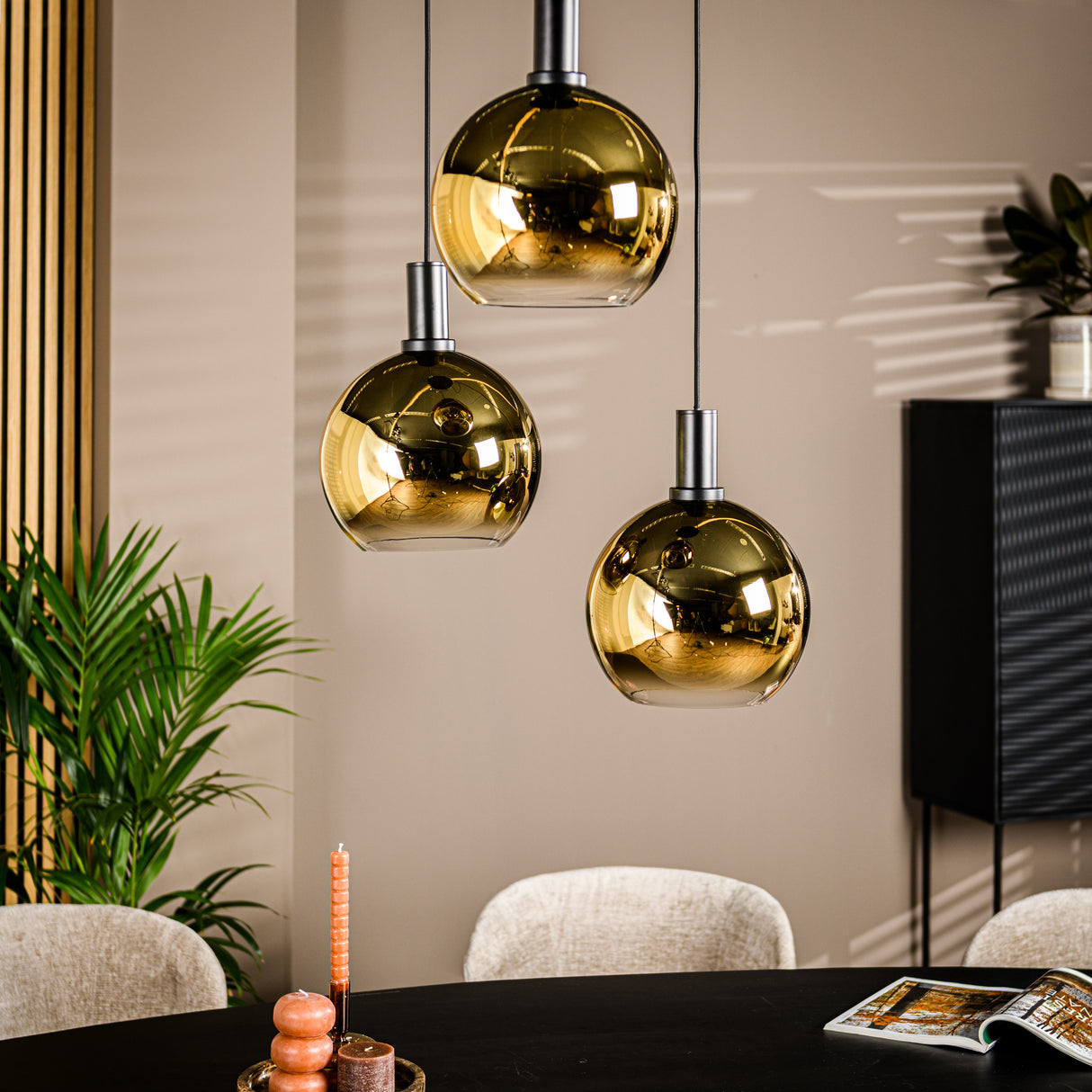 Hanglamp Nala 3-lichts getrapt glas goud