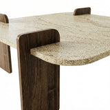 Afrolli coffee table travertine look walnut 90x90 Travertine look and walnut Melamine coated wood composite