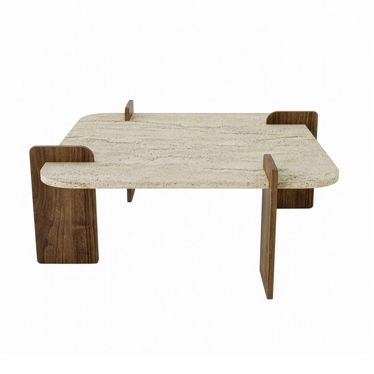 Afrolli coffee table travertine look walnut 90x90 Travertine look and walnut Melamine coated wood composite