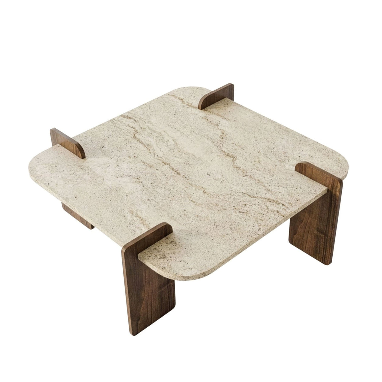 Afrolli coffee table travertine look walnut 90x90 Travertine look and walnut Melamine coated wood composite