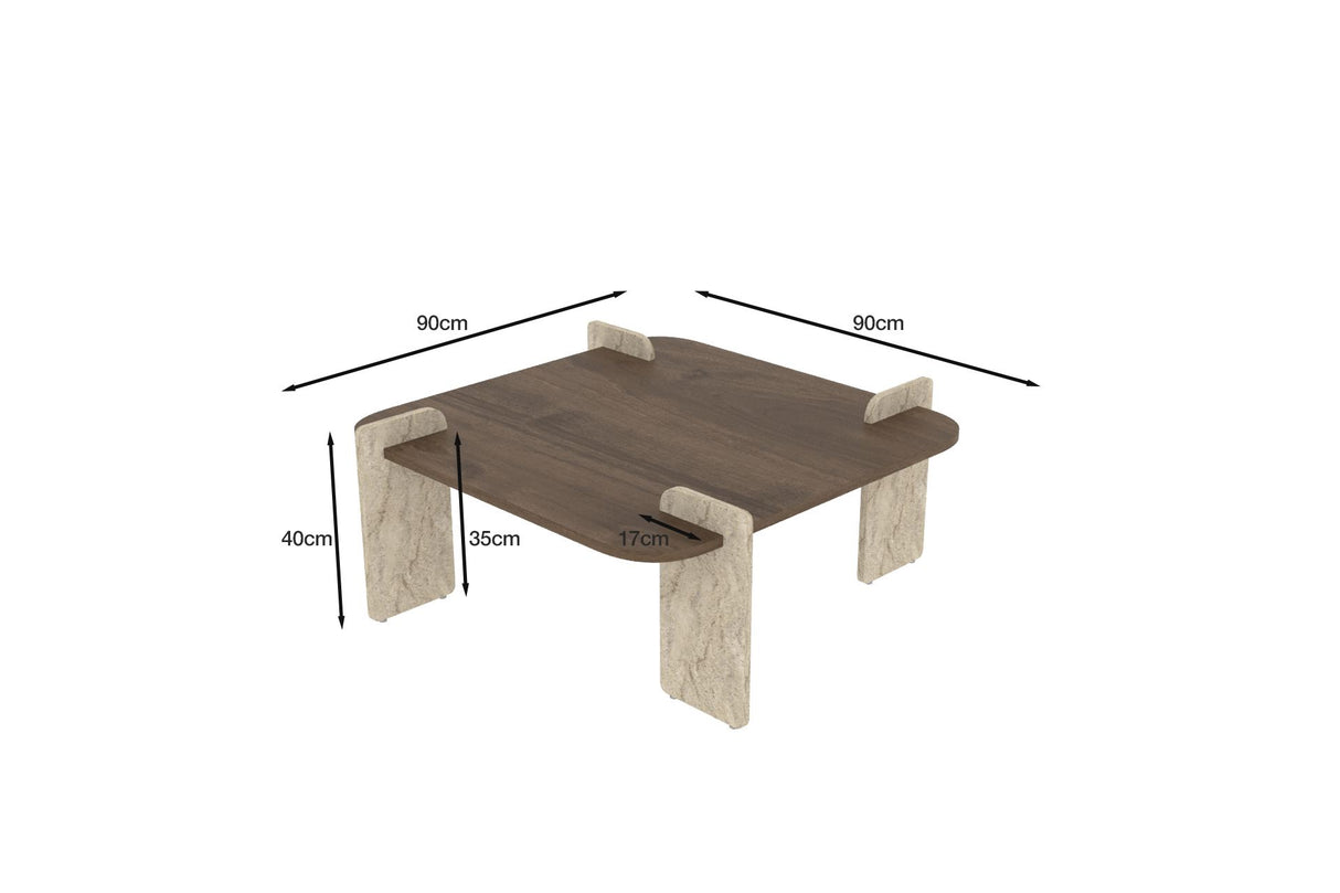 Afrolli coffee table walnut travertine 90 x 90 cm Walnut, travertine Melamine-coated wood