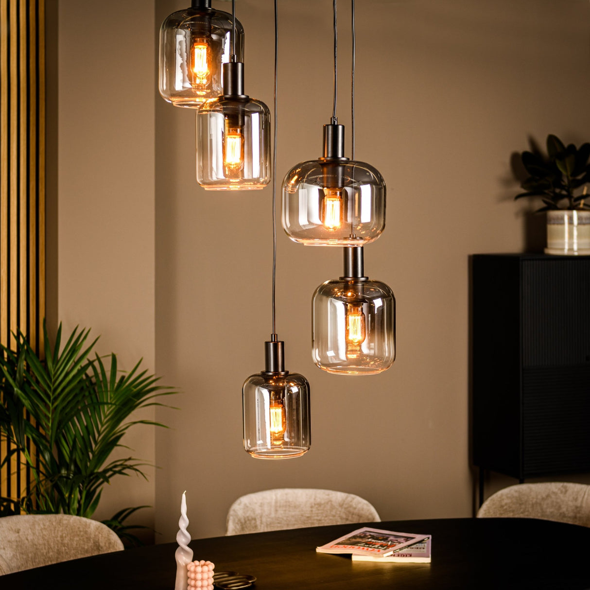 Hanging lamp Tyra 5-light smoke glass