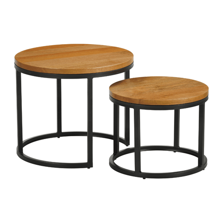 Coffee tables-Set of 2 round coffee tables natural Mango wood - industrial - Rosy-Dimehouse