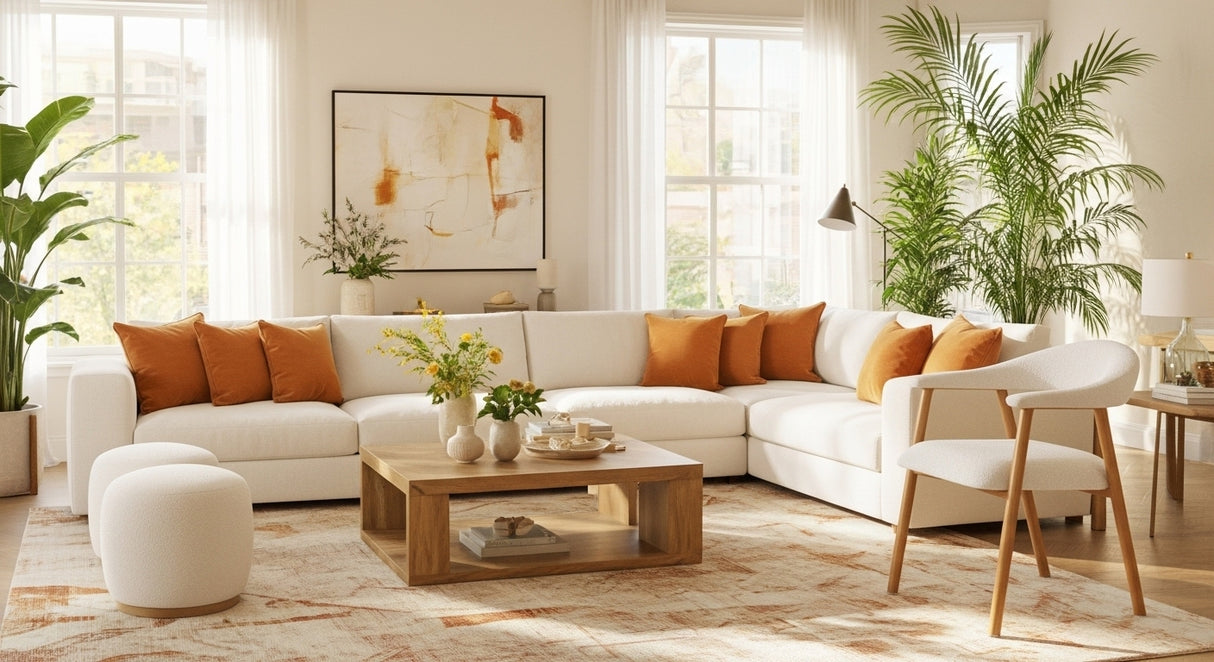 Japandi Dining Chair Ivory Bouclé Suki - Walnut Frame - With Armrests 