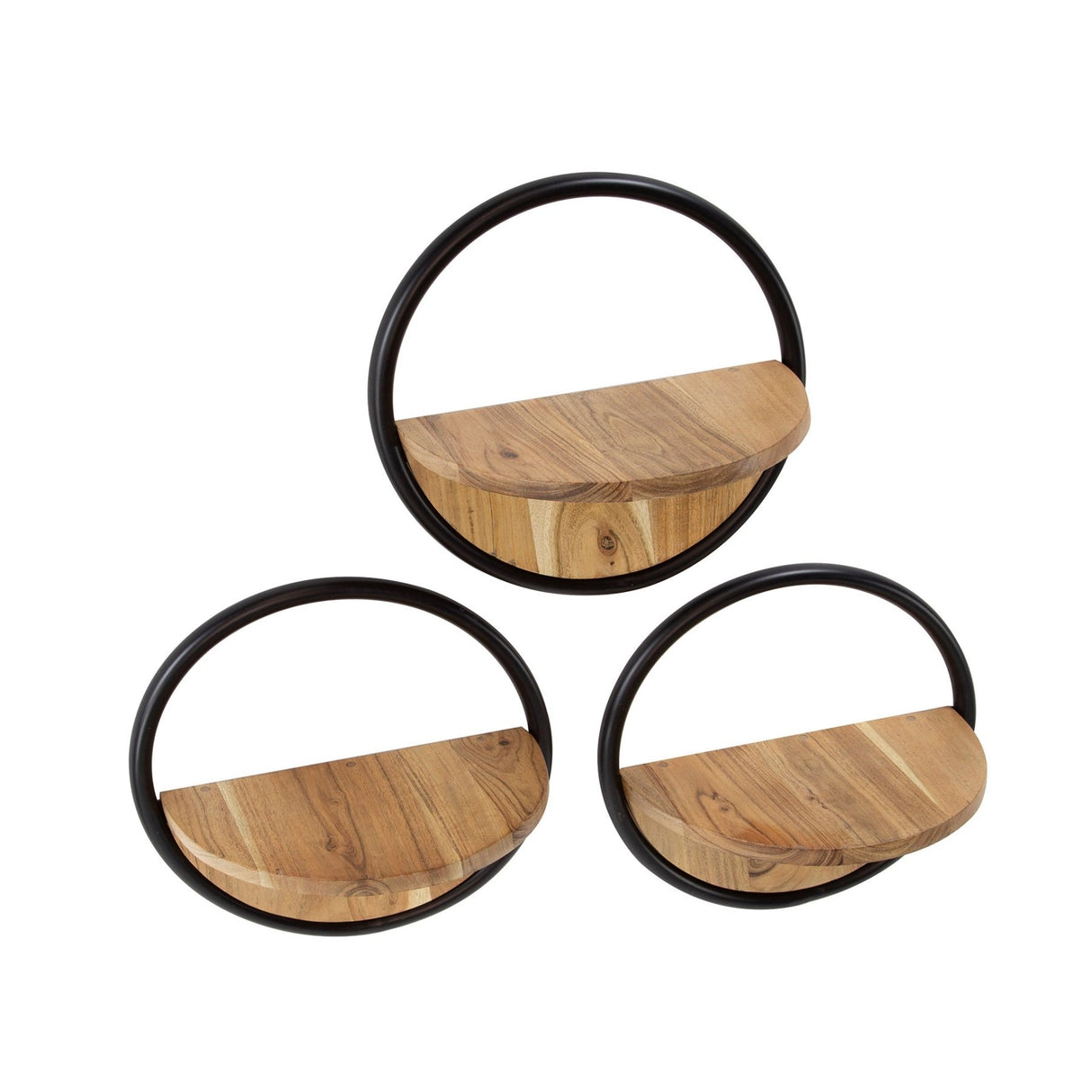 Round Wall Shelf Ø35 Solid Acacia Wood Set of 3 