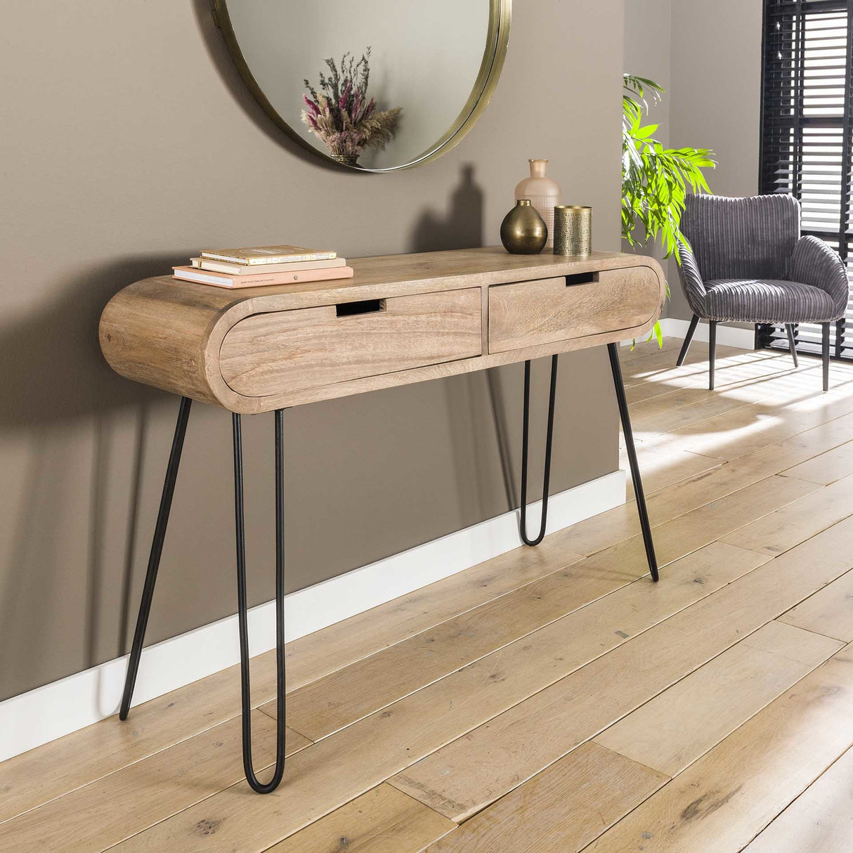 Dressing table Jasmine DH Interior Mango LxWxH 124x35x28 Mango wood Atmospheric photo diagonal front view