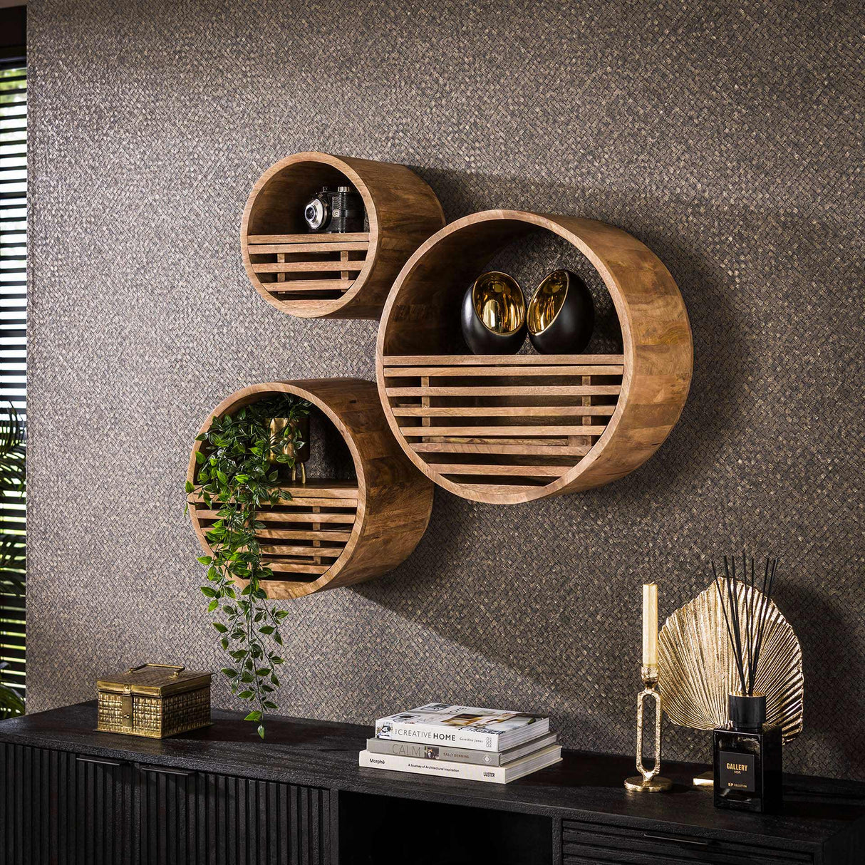 Round wall rack Jerome 1 drawer mango wood sand color