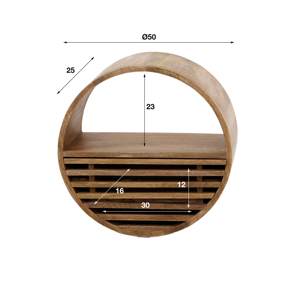 Round wall rack Jerome 1 drawer mango wood sand color