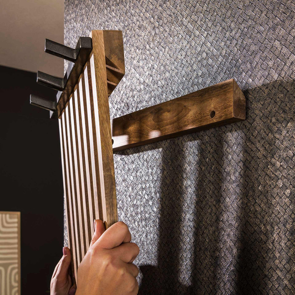 Coat Rack 6 Hooks Mango Wood Sand Color Vera