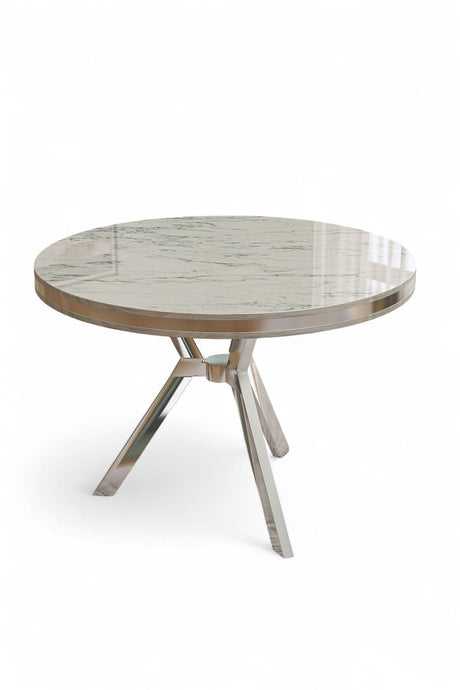 Mos dining table marble look oval 90 cm White marble look with chrome 100% lacquered panel