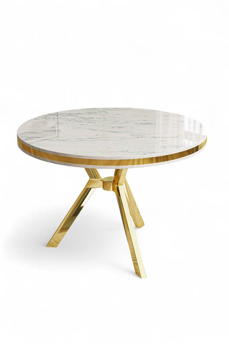 Mos dining table marble look oval 90 cm White marble look with gold 100% lacquered panel