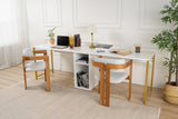 Study Bureau Melamine 240x60 cm Twin Study Desk with Silver and Gold White Gold 