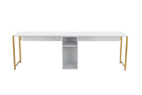 Study Bureau Melamine 240x60 cm Twin Study Desk with Silver and Gold White Gold 