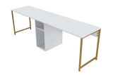 Study Bureau Melamine 240x60 cm Twin Study Desk with Silver and Gold White Gold 