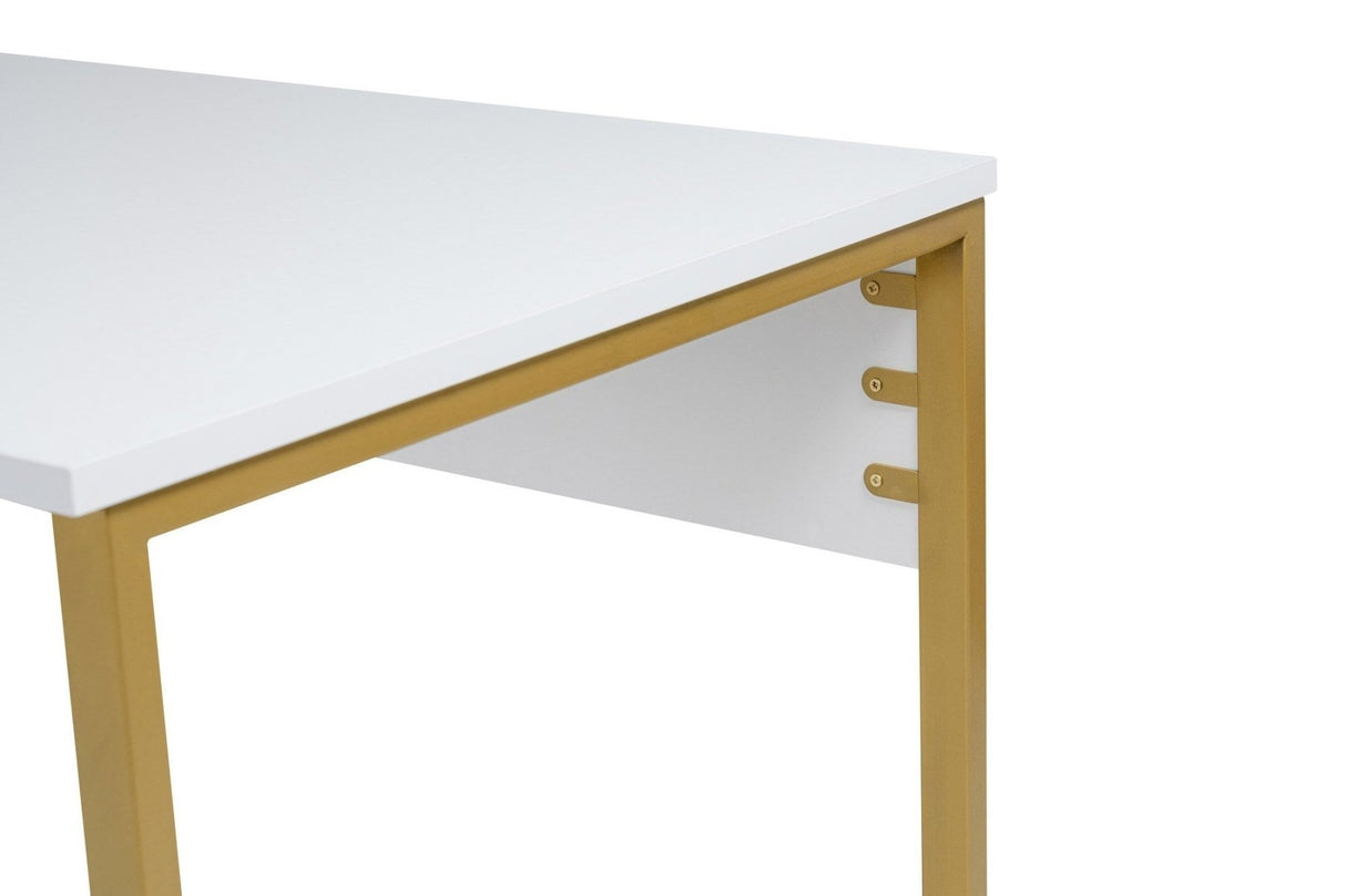 Study Bureau Melamine 240x60 cm Twin Study Desk with Silver and Gold White Gold 