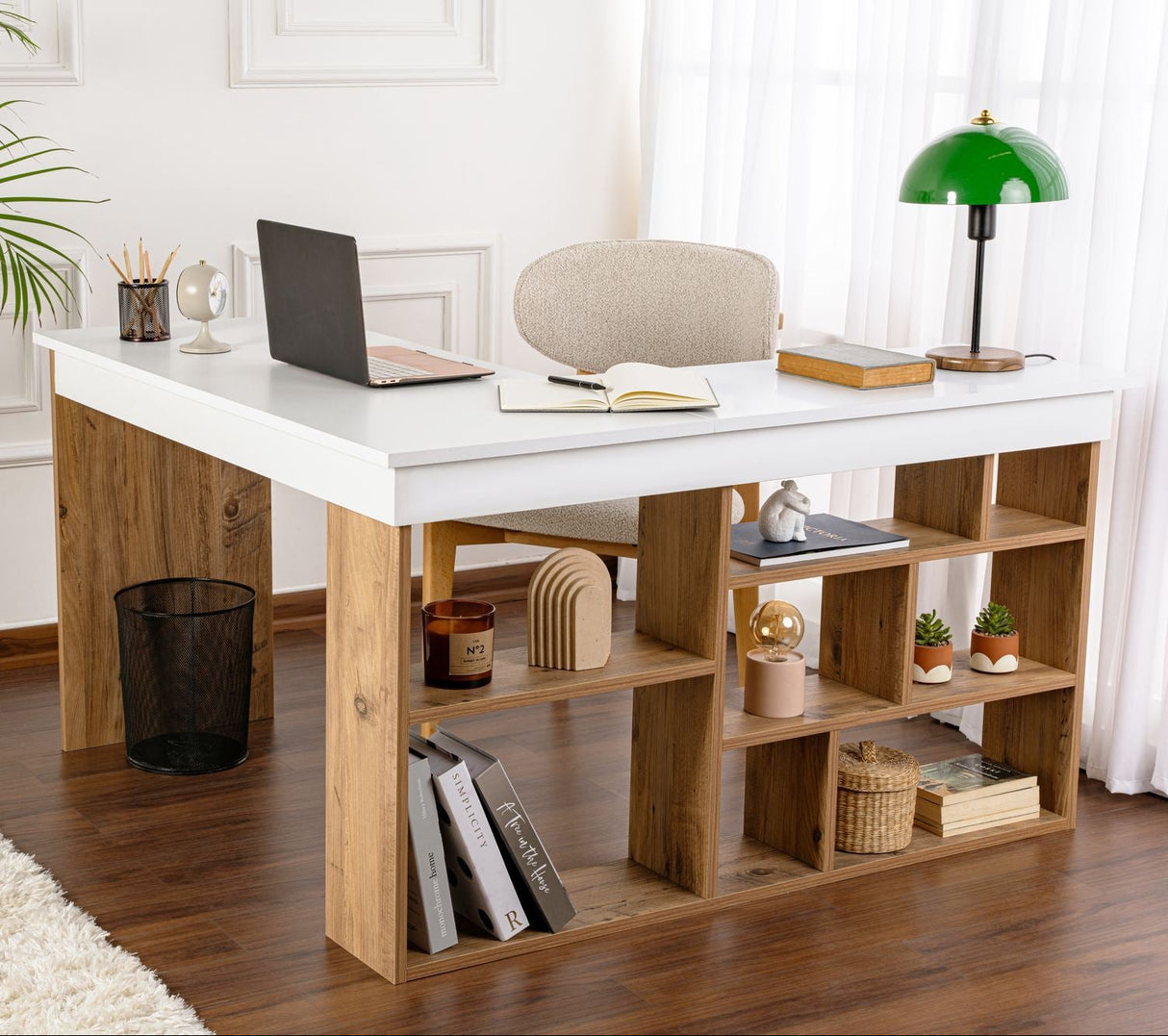 Vesper Study Desk 130x120 cm with pinewood White Atlantic Pine Melamine 