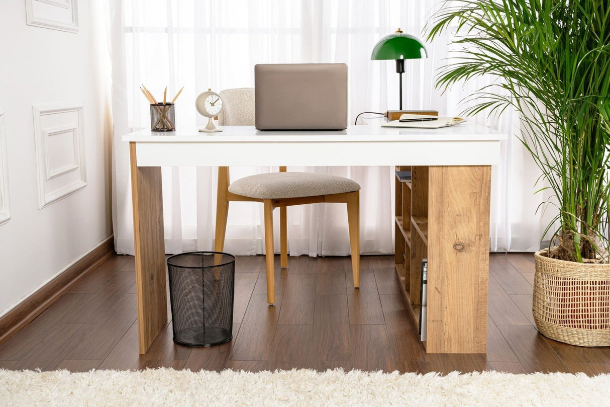 Vesper Study Desk 130x120 cm with pinewood White Atlantic Pine Melamine 