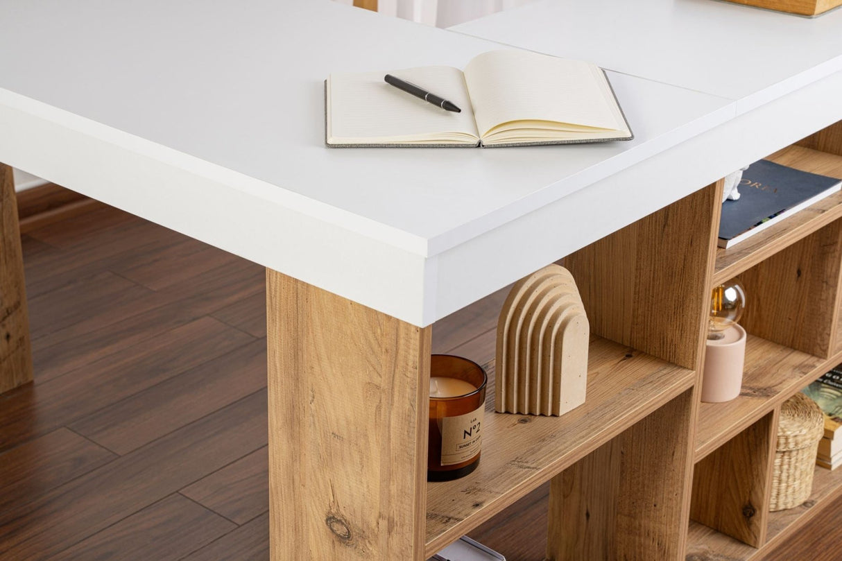 Vesper Study Desk 130x120 cm with pinewood White Atlantic Pine Melamine 