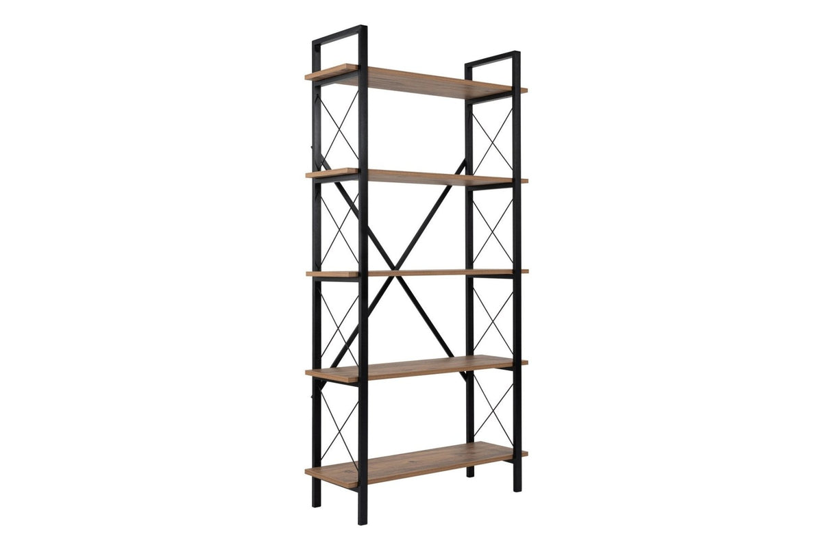 Industrial bookcase pine melamine Ely - black frame - 180x90 cm