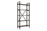 Industrial bookcase walnut melamine Ely - black frame - 180x90 cm