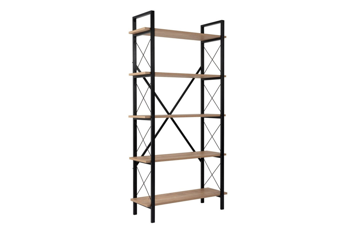 Industrial bookcase oak melamine Ely - black frame - 180x90 cm