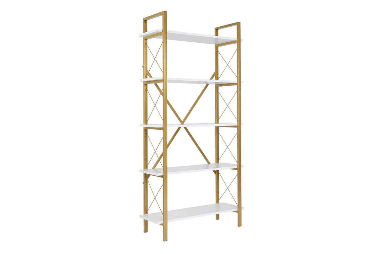Modern bookcase white melamine Ely - Golden Frame - 180x90 cm