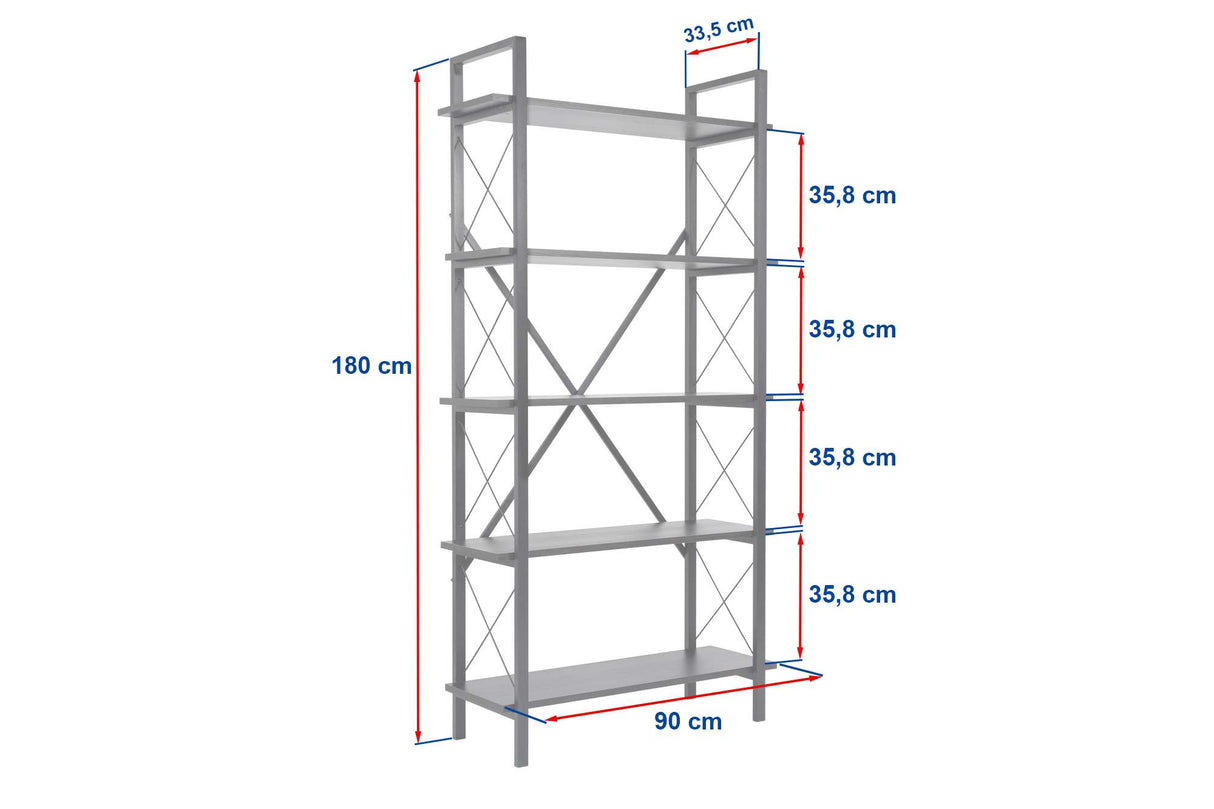 Modern bookcase white melamine Ely - Golden Frame - 180x90 cm