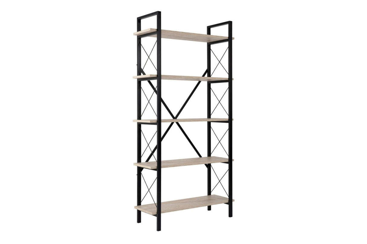 Industrial bookcase travertine melamine Ely - black frame - 180x90 cm