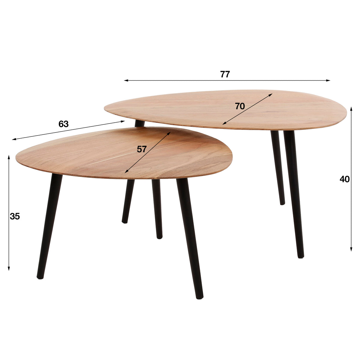 Organic Coffee Table Elvie Set of 2 Triangular Acacia Wood