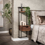 Oslo 1-drawer bedside table Solid Acacia Drift Brown 
