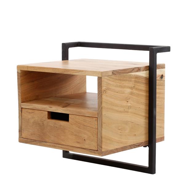 Floating bedside table Industrial Naomi Acacia Wood Open compartment