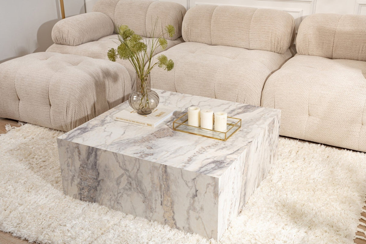 Modern Coffee Table Square 90x90 cm Marble Look Prasmi 