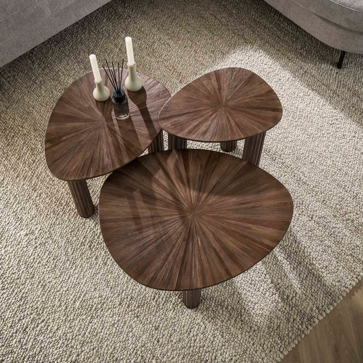 Coffee table set of 3 Myla Triangular Teak Wood Brown 