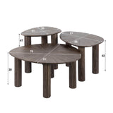 Coffee table set of 3 Myla Triangular Teak Wood Brown 