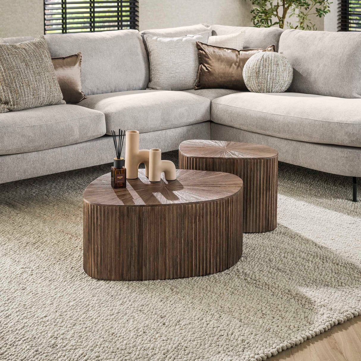 Myla Square Coffee Table Set of 2 Teak Wood Brown 