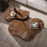 Set of 2 organic coffee tables in dark brown teak Japandi Myla