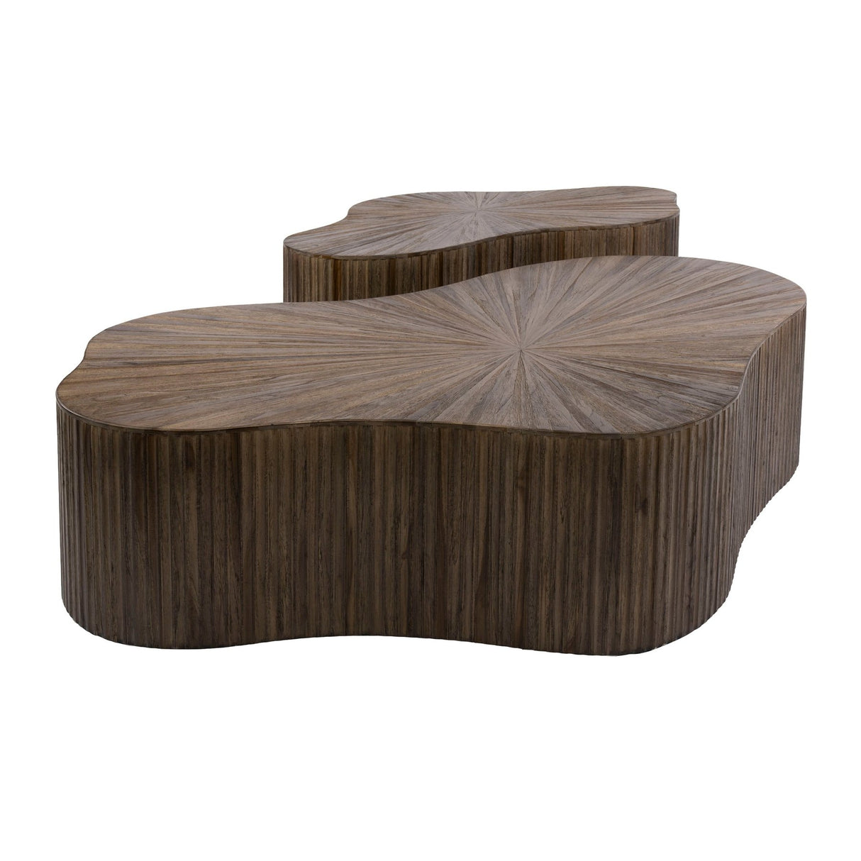 Set of 2 organic coffee tables in dark brown teak Japandi Myla